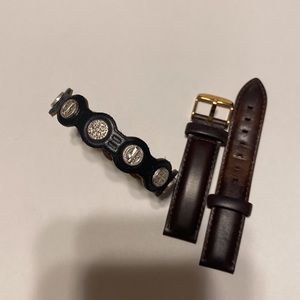 SETS OF 2 ST. MENEDICT MEDAL BLACK LEATHER BRACELET and MD LEATHER WATCH BAND